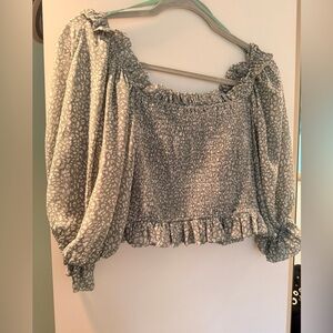 Women's SAGE GREEN Smocked Top, One Shoulder Or Off The Shoulder